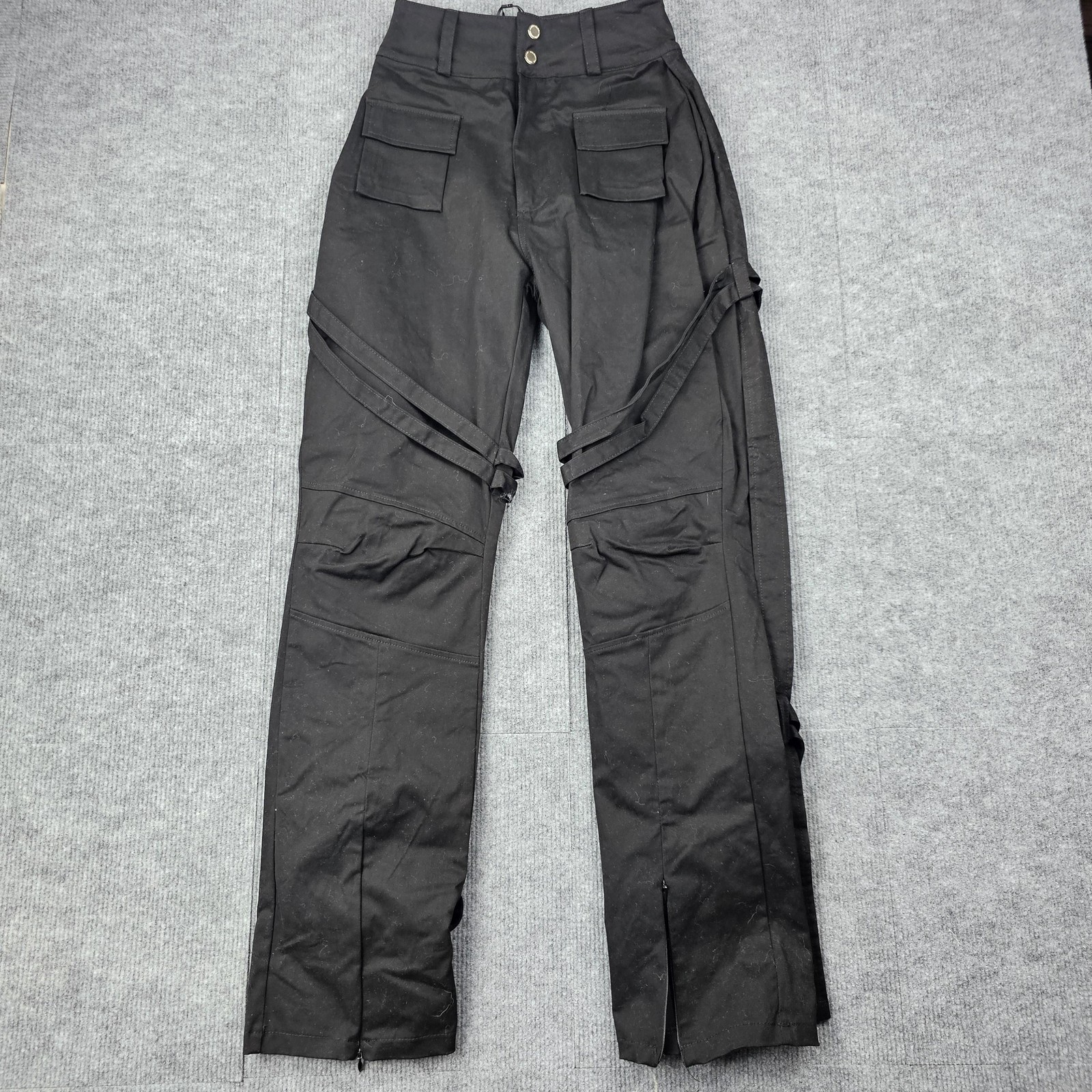 Maniere De Voir Pants Womens 6 Black Utility Cargo Straight Leg Straps Tripp Y2K