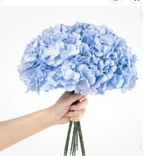 10pcs Hydrangea Silk Flowers Heads with Stems Artificial Hydrangea Blue