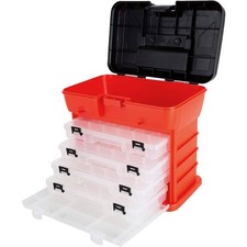 73-Compartment Small Parts Organizer Tool Box 4 Trays Red Black Stalwart 75-3182