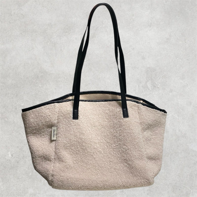 Neiman Marcus White And Black Sherpa Faux Shearling Tote Bag 