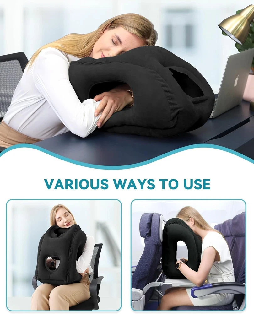Travel Pillow with Fast Inflation - Comfortable Design for Airplanes and More