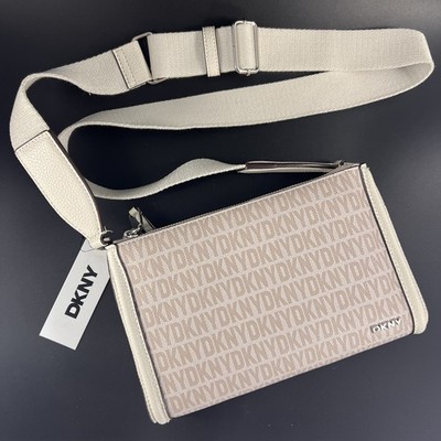 DKNY Women s MILO Crossbody Bag Hemp White & Wide Strap Pebble with Zip NWT