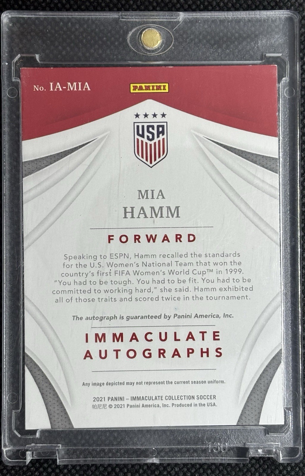2021 Panini Immaculate Autographs Mia Hamm  Auto # 5/5 USWNT view 2