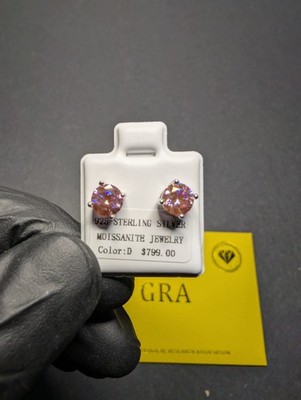 Massive 925 Silber GRA Zertifiziert 6mm Lebendig Rosa Moissanit Solitär Ohrstecker