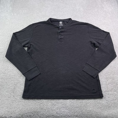 Timberland Henley Shirt Mens XL Black Mini Waffle Long Sleeve Cotton Casual Logo