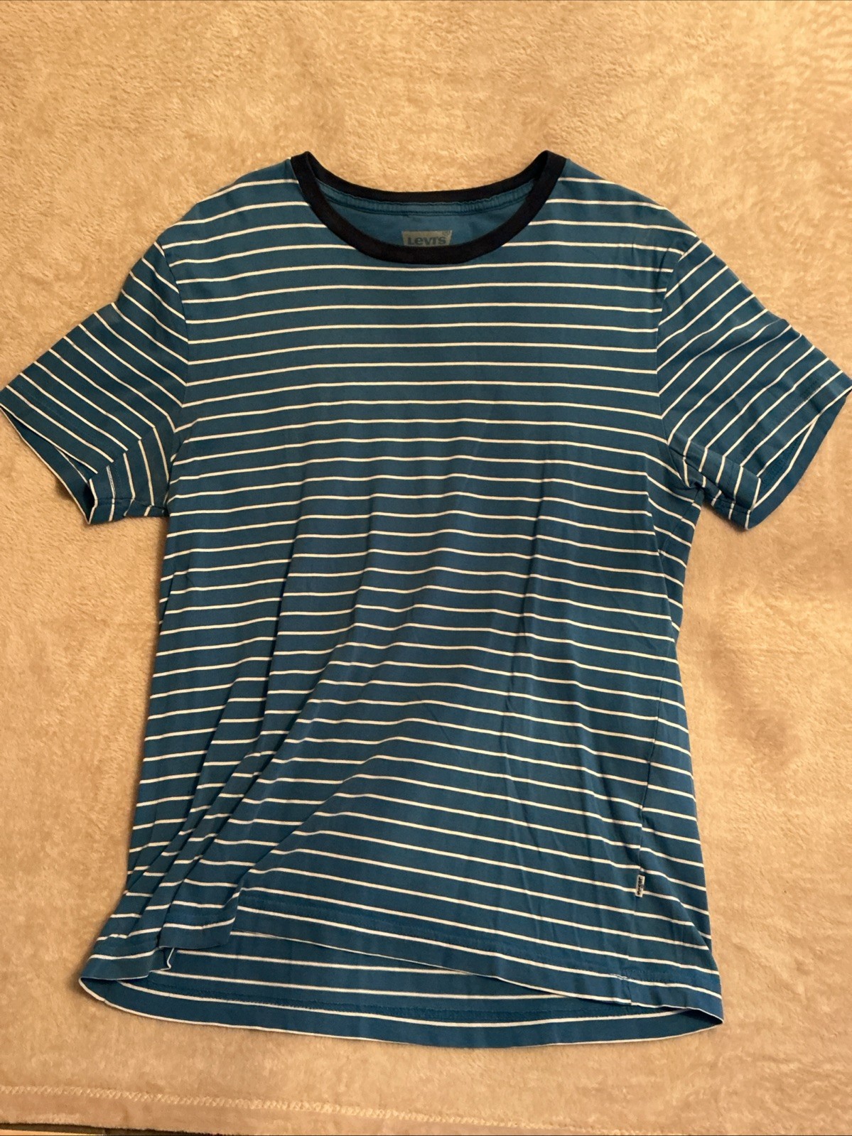 Mens Levi Top T Shirt Blue Stripes Size Medium Casual