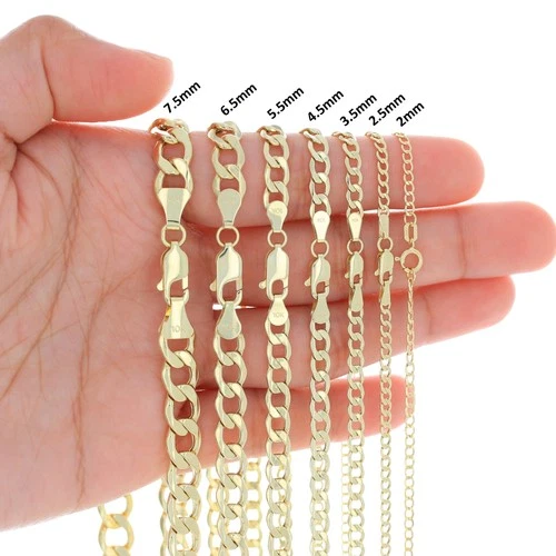 10K Yellow Gold 2mm-7.5mm Curb Cuban Chain Necklace Bracelet Men Women 7"- 30" - product listing photo