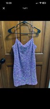 Purple Sequin Iridescent Strappy Cowl Neck Mini Bodycon Party Cocktail Dress