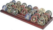 DisplayGifts Challenge Coin Display Stand 4 Row Wooden Holder Walnut Finish