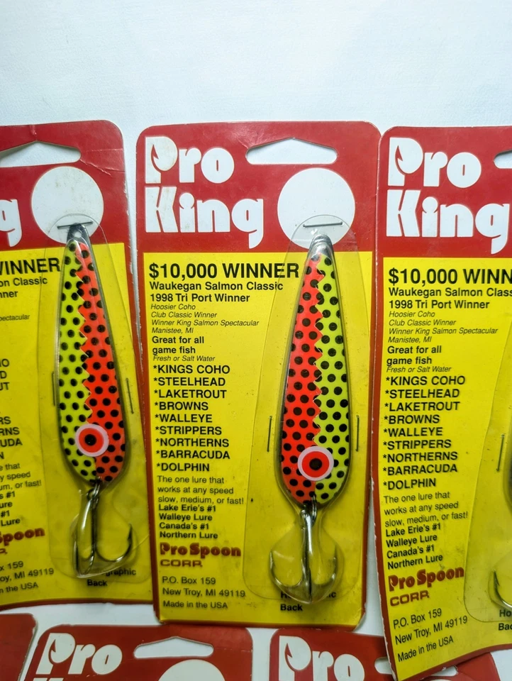 Lote (9) Señuelos Cuchara Ganadores Pro King De Colección $10,000 - Punto Rojo Amarillo + Holo EE. UU. Foto 2 de 4