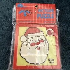 2 Vintage OTC 1989 Fun World Slide Puzzle New Santa Candy Canes Christmas 2.5”
