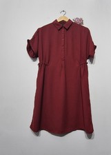 Newlook Size 8 Shortsleeve Claret Collared Shirt Dress Knee-length Side Ties VGC