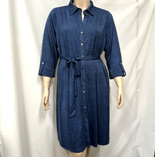 Avenue Denim-Inspired Shirt Dress with Belt 22/24 100% Poly 3/4 Sleeves