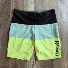 Boys Hurley Tropical Twist Swim Trunks Size 16 Black Mint Lime Green