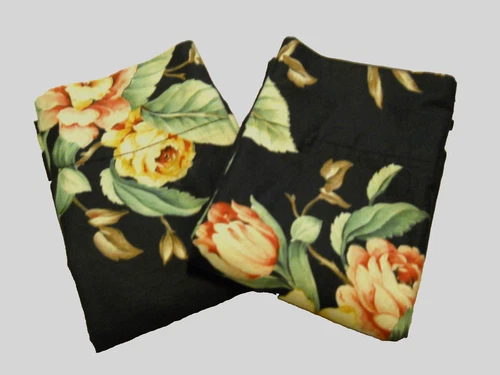 2 Ralph Lauren Charleston Black Floral King Pillowcases French Country Cottage