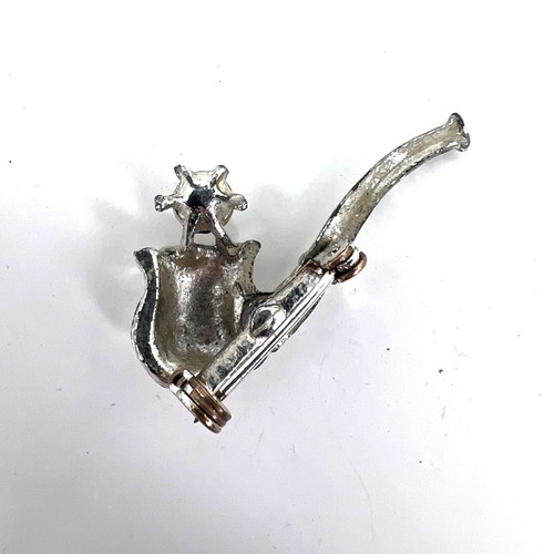 Tabakpfeife silberfarbene Brosche Anstecknadel Krawattennadel mit Strass - Bild 3 von 11