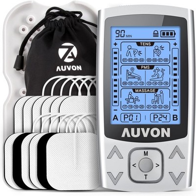 AUVON Dual Channel TENS EMS Unit 24 Modes Muscle Stimulator for Pain Relief Rec