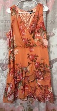 EXPRESS Women’s Large Orange Floral Sleeveless V-Neck Tiered Wrap Lined Dress