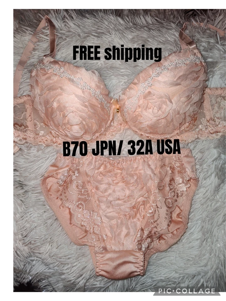 Juego de sujetador floral 3D melocotón B70 JPN/32A EE. UU. Foto 2 de 4