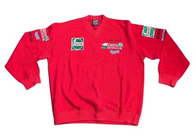 Vintage Honda Castrol Blue Jeans Gas Racing Sweater Embroidered Small Red Rare