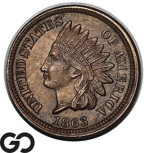 1863 Indian Head Cent Penny, 4-Full Diamonds, BU++
