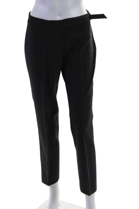Theory Womens Wool Zipped Buttoned Silver Toned Buckle Pants Black Size 2