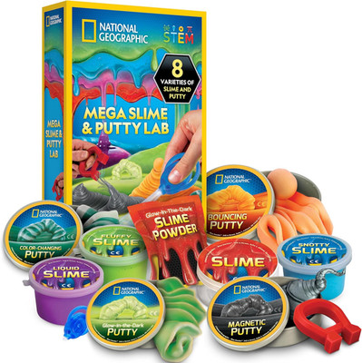 NATIONAL GEOGRAPHIC Mega Slime Kit & Putty Lab - 4 Types of Slime plus 4 Types o