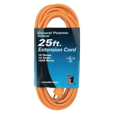 Sjt Indoor Extension Cord, 16 Awg 3 Outlets, 5-15R, Orange, Pvc, 5-15P, 25 Ft