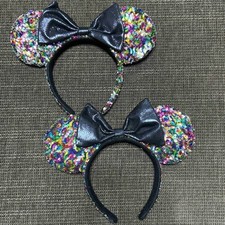 2PCS Tokyo Disney Parks Spangles Multicolour Sequins Minnie Mouse Ear Headband