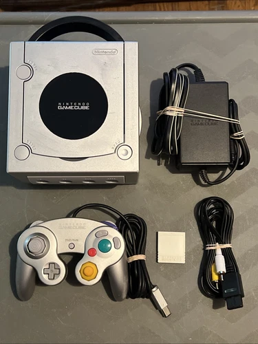 Nintendo GameCube Platinum Console (Silver), w/ wired controller and memory card