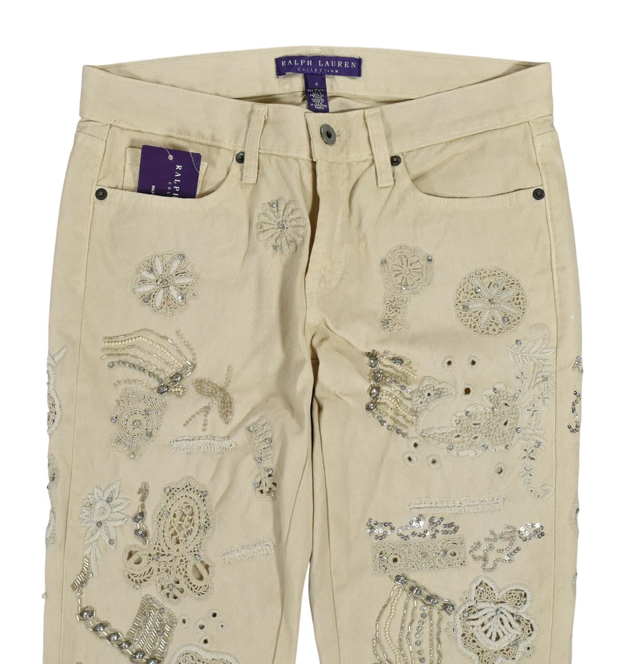 Pantalones de mezclilla Ralph Lauren etiqueta púrpura metal adornado algodón 4 nuevos $8000 Foto 2 de 4