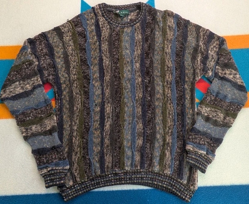 Vintage Tundra Sweater Coogi Style 3D Knit Cosby Ugly Christmas Canada 90s Large