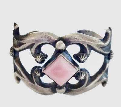 Signed - Chimney Butte, Navajo/Southwestern. Sandcast Sterling Pink Conch Cuff
