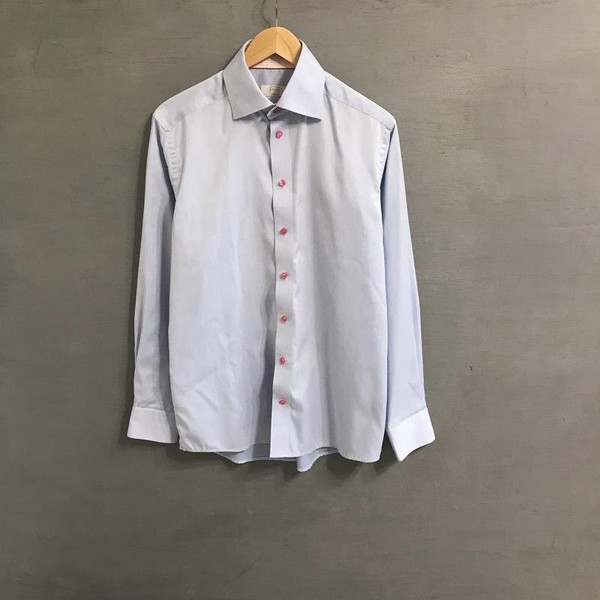 Men Eton Shirt Blue Cotton 40 /L / 48 #1VUJ