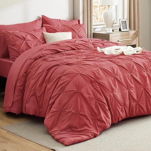 Size Comforter Sets - Bedding Sets 7 Pieces, Pintuck Bed in a Full 05 - Coral