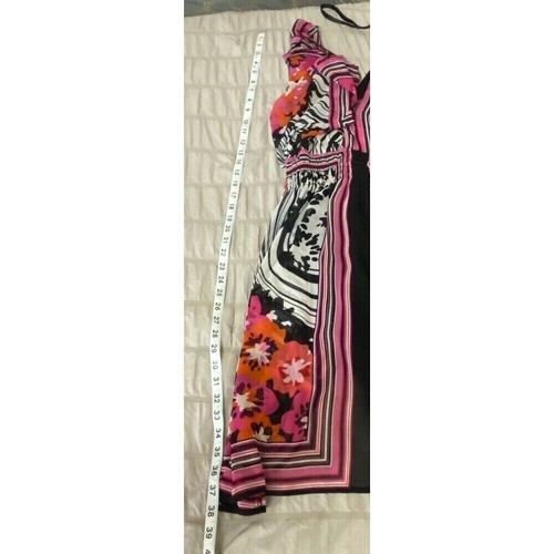 Bisou Bisou Blumendruck Kleid V-Ausschnitt transparent Kurzarm Blouson künstlerisch Gr. 14 - Bild 5 von 9