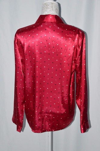 Gilligan & O'Malley Womens Small Red Polk Dot Long Sleeve Silky Pants Night Set - Picture 4 of 10