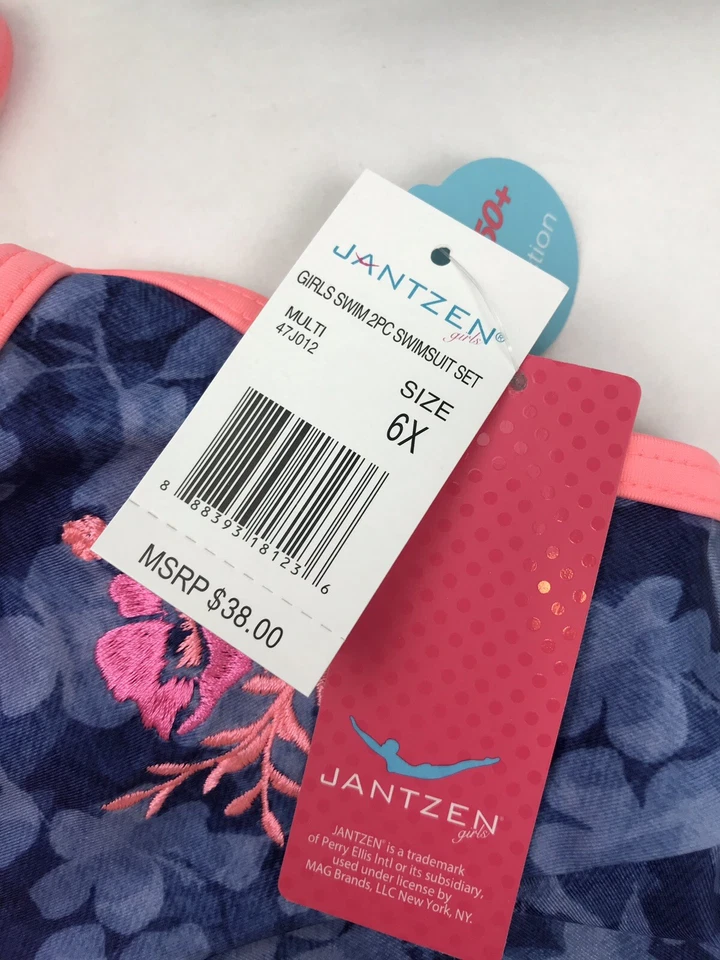 Traje de baño Tankini Jantzen para niñas pequeñas talla 6X Denim coral neón floral 2 piezas $38 Foto 3 de 4