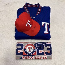 Texas Rangers bundle: Graphic Shirt, Reversible Jacket & Autographed Red Cap MLB