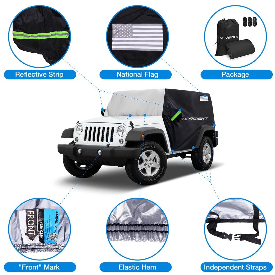 Car Cab Cover Custom For Jeep Wrangler CJ/TJ/JK/JL 2007-2024 Half Car Cover Rain Foto 2 de 4