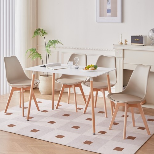 6x Sedia in polipropilene stile scandinavo con gambe in legno imbottite Beige - Foto 11 di 12