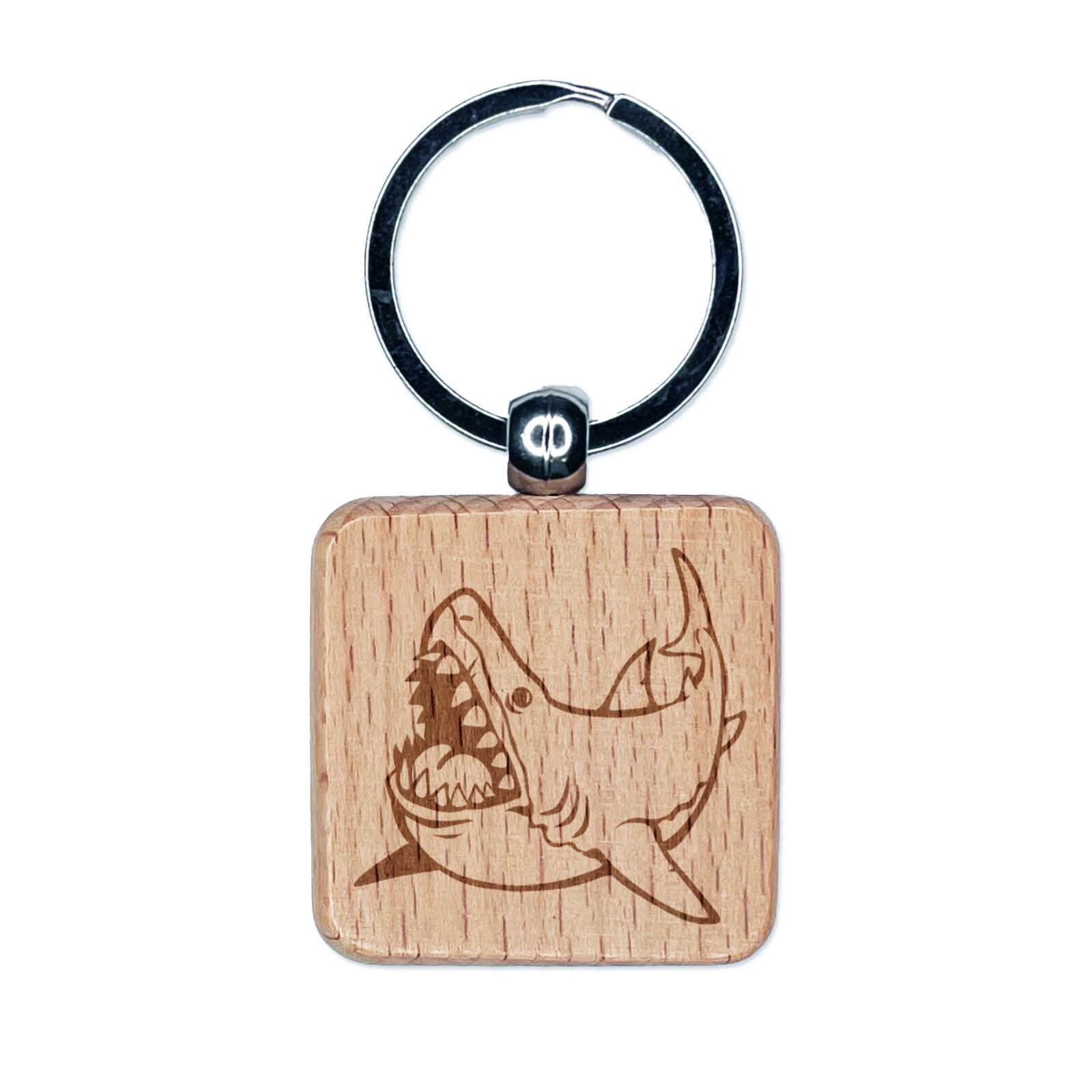 Great White Shark Engraved Wooden Keychain Tag Charm  