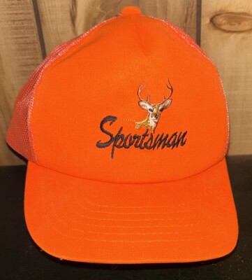 Vintage Sportsman Hat Snapback Trucker Cap Mens Blaze Orange 90s Fits All Size