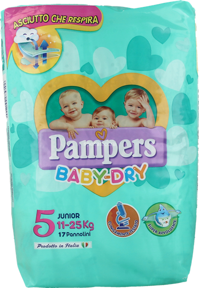 4 CONFEZIONI di pampers baby-dry junior taglia 5 11-25 kg - 17 pannolini