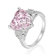 12MM Baby Pink Heart Stone Valentine Proposal Ring Solid 925 Sterling Silver