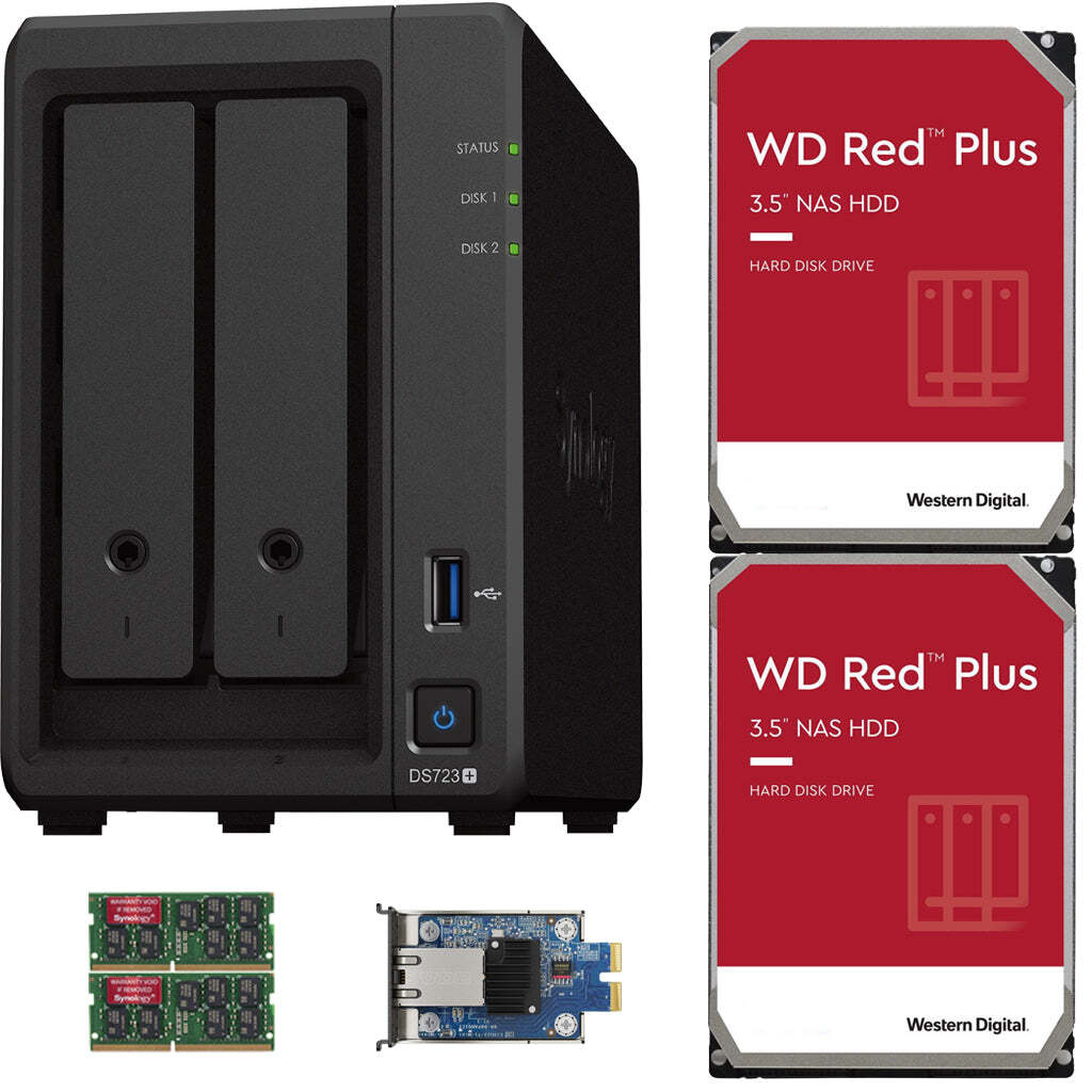 【新品】Synology DS723+増量4GBメモリ、拡張10GbEカード付 Synology DS723+ 4GB RAM 10GbE 6TB (2x3TB) of WD RED PLUS