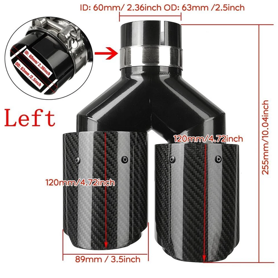 Tubos silenciadores de doble salida punta de escape universal de fibra de carbono de 63-89 mm 2 piezas Foto 2 de 4