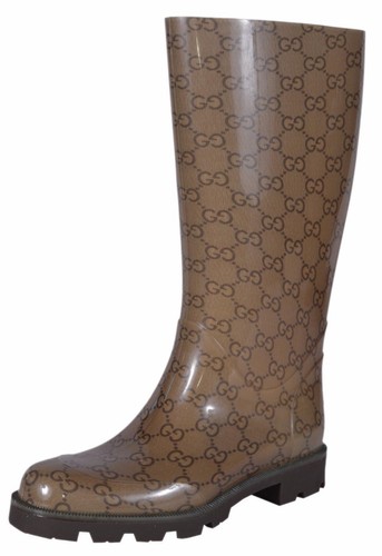 NEW Gucci Women's Brown Rubber Rain Boots GG Guccissima Pattern 248516 Size 35 - Picture 2 of 9