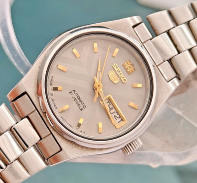 SEIKO 5 AUTOMATIC DAY/DATE 4207 0041 JAPAN 24mm WOMEN'S 21J STEEL WRIST WATCH
