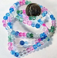 1 Std 100-108 Multi Color Crackle Glass 3-4mm Round Bead Mix with 0.5-1mm Hole 